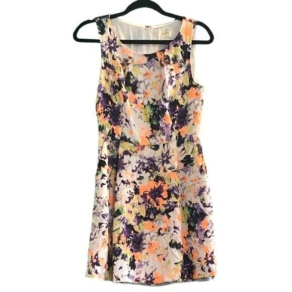Anthropologie Maeve Sleeveless Bright Floral Flare Skater Dress Size 4P - Picture 5 of 7